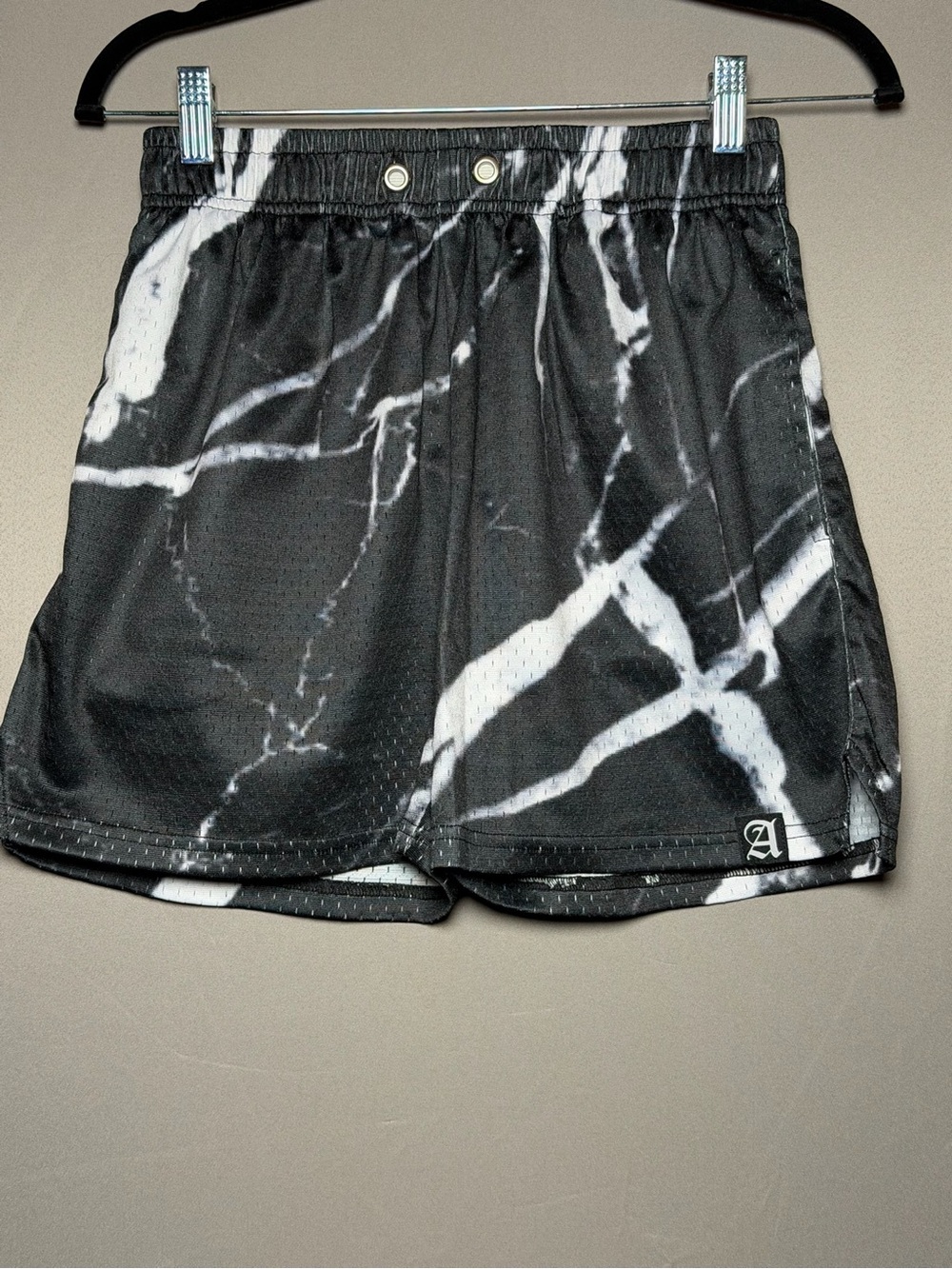 Black Marble Print Athletic Shorts
